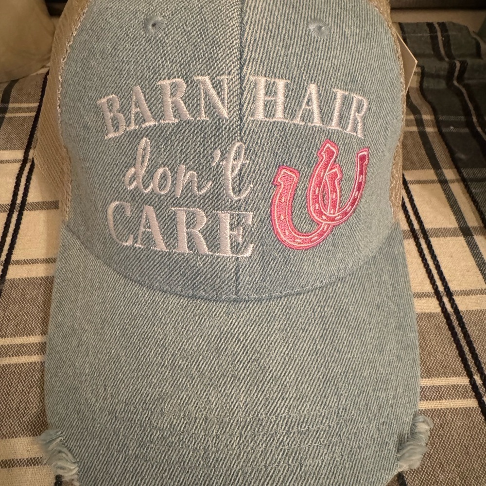 Blue Denim Cap with Pink Embroidery